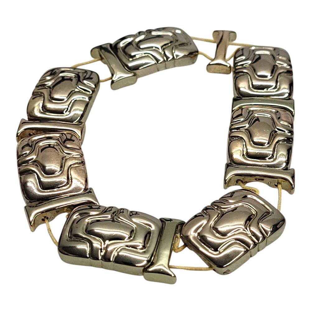 Vintage Napier Silver Tone Chunky Geometric Stretch Statement Bracelet READ